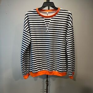 NWOT Striped Black and White Sweater with Orange Accents